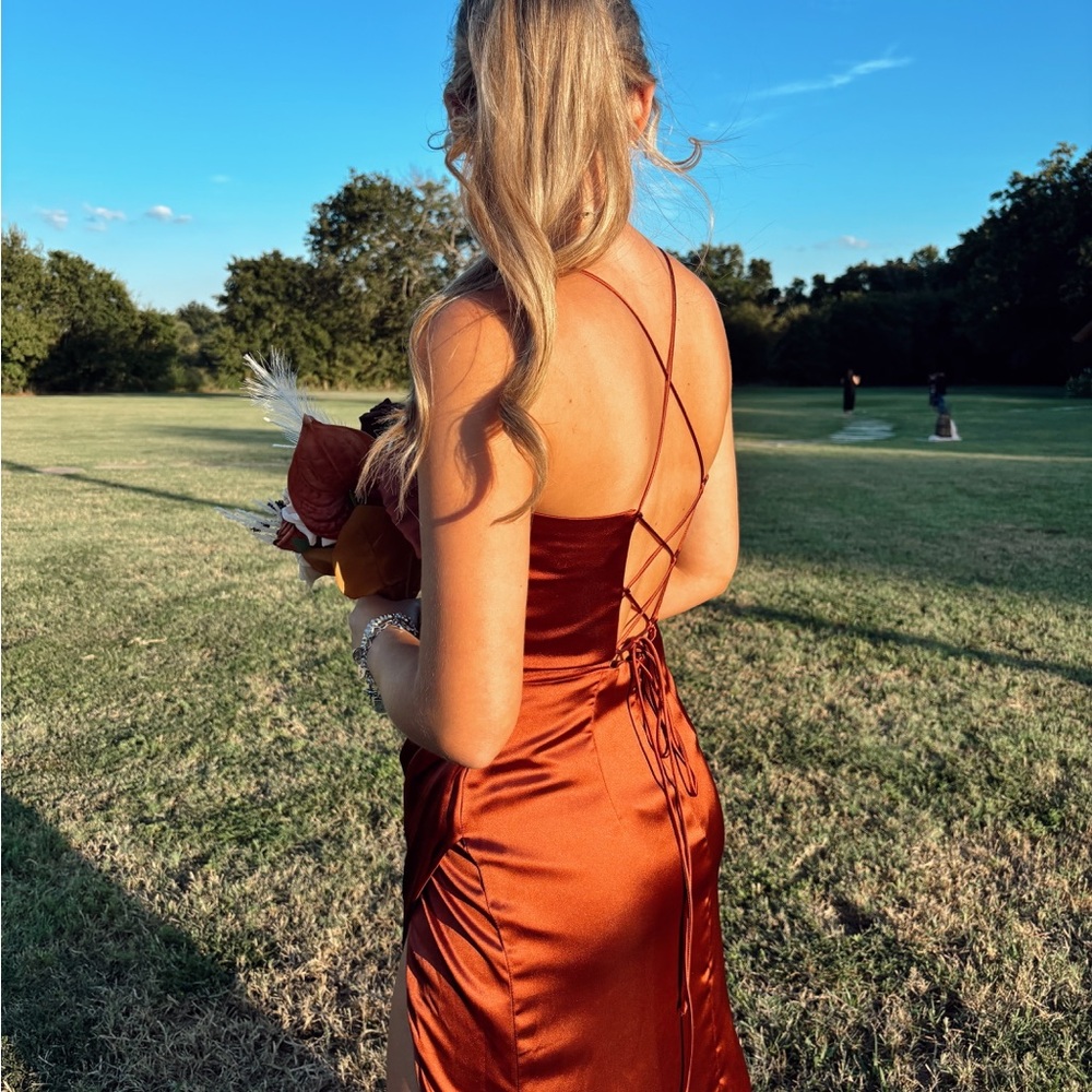 Chic Satin Wedding Dress in Rich Rust